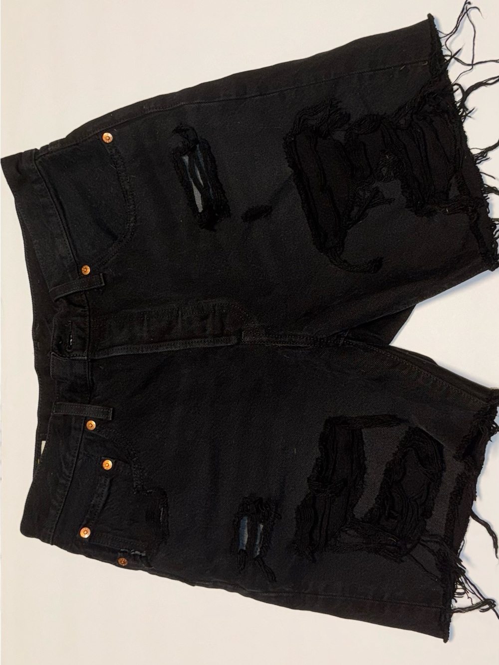 Black Distressed Denim Shorts